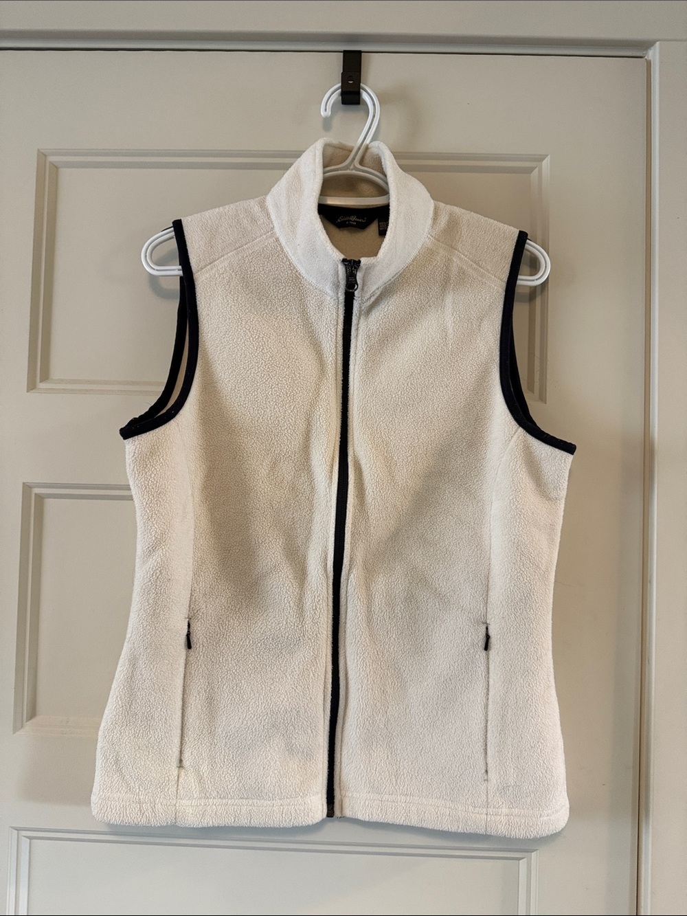 Eddie Bauer Cream Fleece Zip-Up Vest with Black Trim